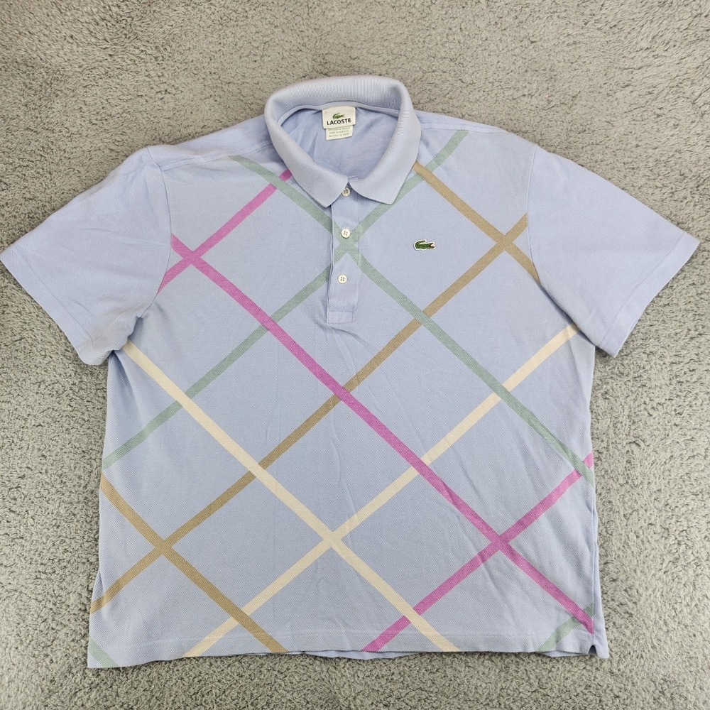 Lacoste Light Blue Polo with Pastel Argyle Stripe Pattern